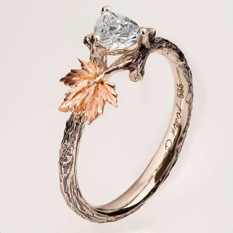 Vintage Ring with Autumn Leaf