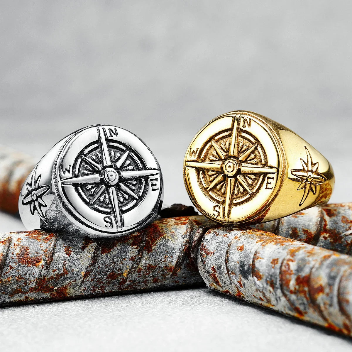 Vintage Compass Rose Men's Ring silver