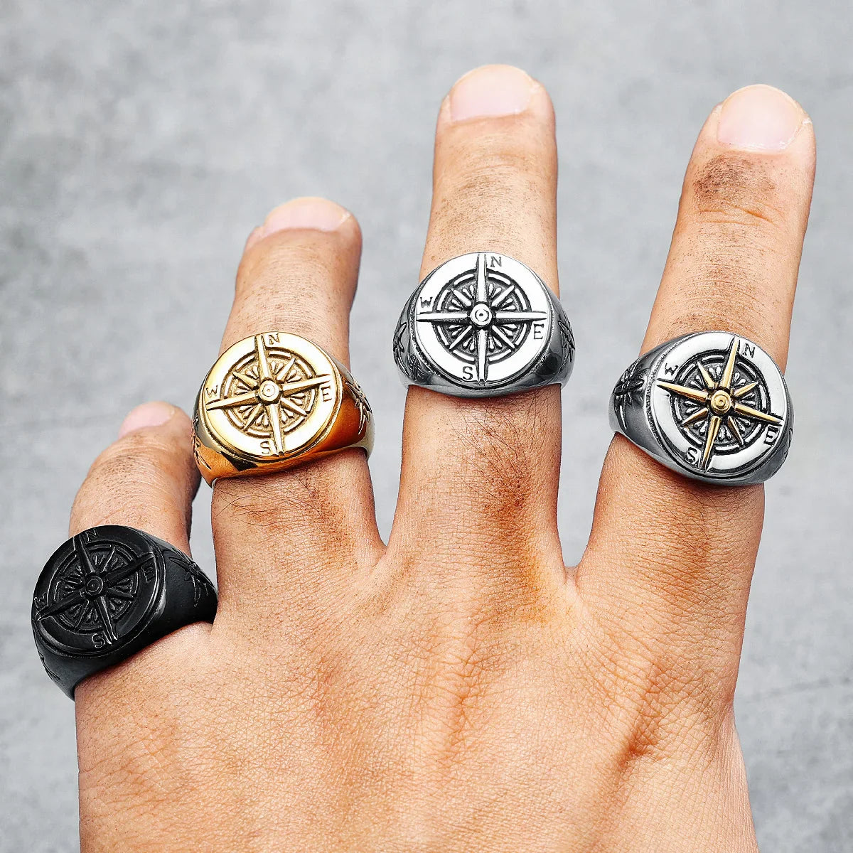Vintage Compass Rose Men's Ring 