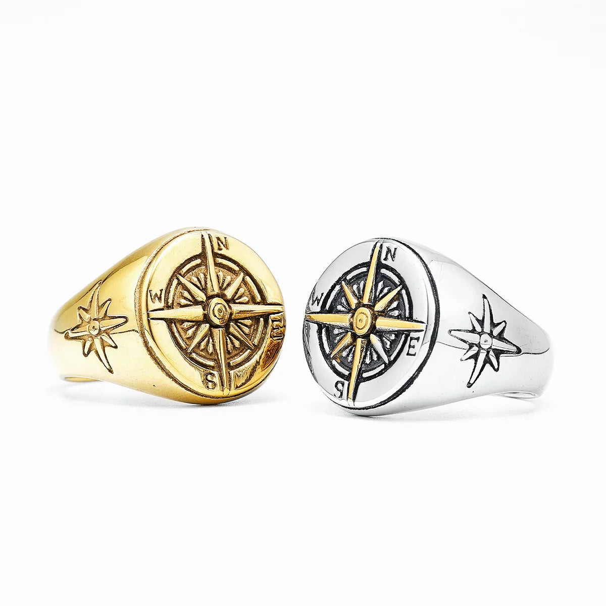 Vintage Compass Rose Men's Ring silver and gold