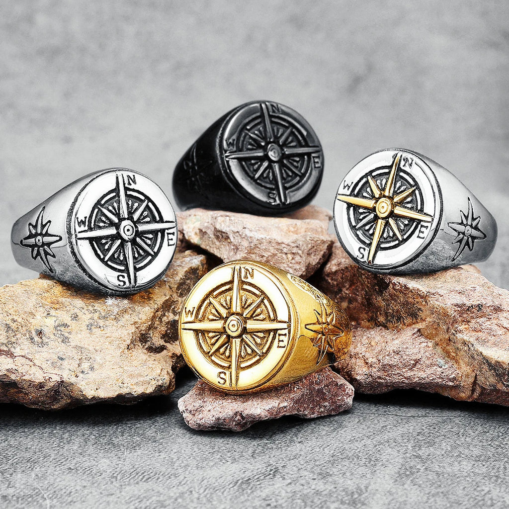 Vintage Compass Rose Men's Ring gold