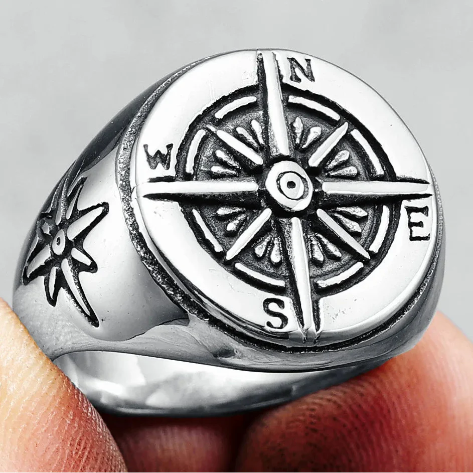 Vintage Compass Rose Men's Ring silver