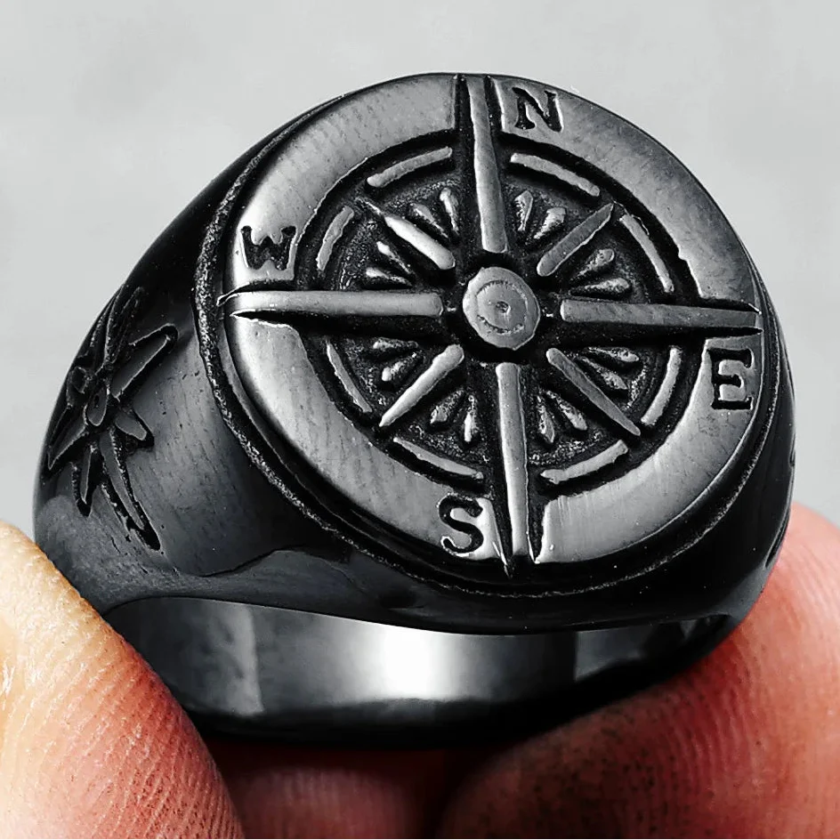 Vintage Compass Rose Men's Ring black