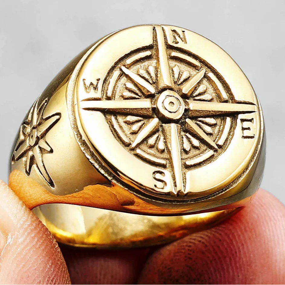 Vintage Compass Rose Men's Ring gold