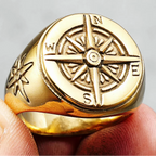 Vintage Compass Rose Men's Ring gold