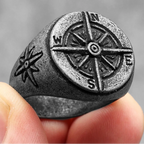 Vintage Compass Rose Men's Ring gray