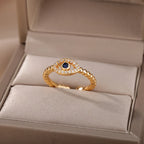Zircon Ring Against the Evil Eye Nazar Boncuk gold