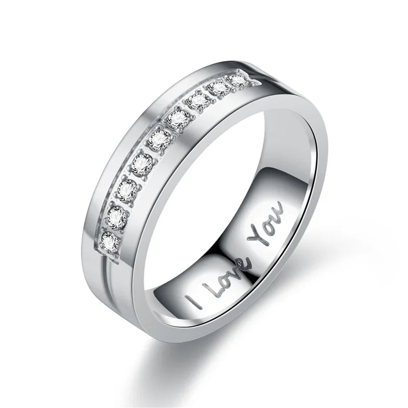 Couples Rings Love Silver Band with Diamonds