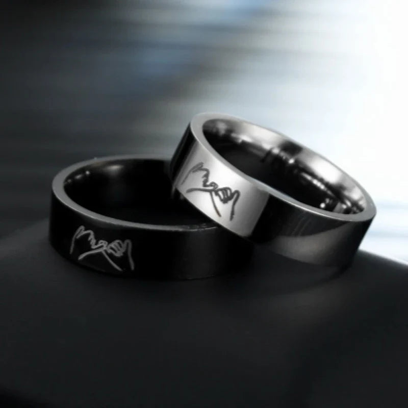 Couple Rings Love Band Silver or Black silver