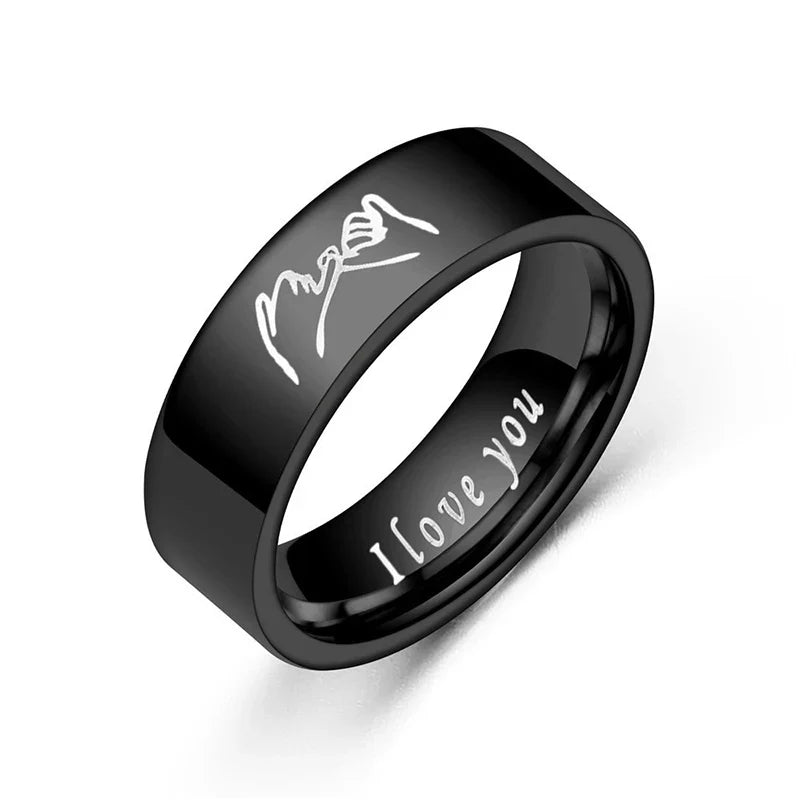 Couple Rings Love Band Silver or Black black