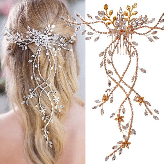 Wedding Hair Barrette Flowers and Diamonds