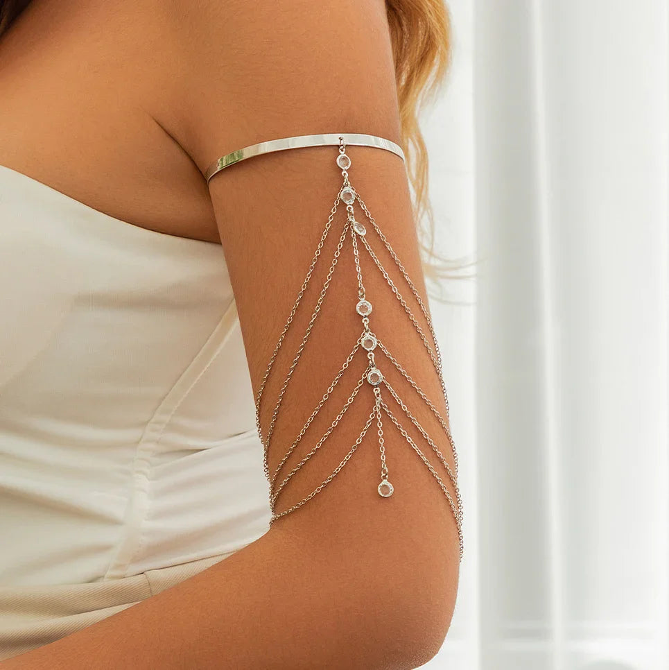 Elegant Bicep Jewelry - Arm Bracelet and Upper Arm Ornament Chain Women Silver