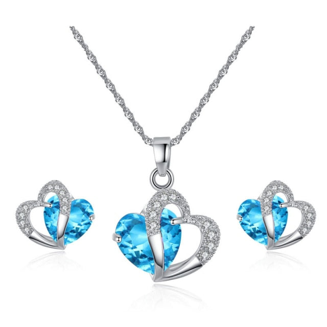 Heart Jewelry Necklace and Earrings blue