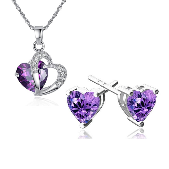 Heart Jewelry Necklace and Earrings purple