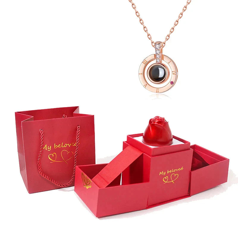 Surprise Box Rose and Its Gold Jewelry