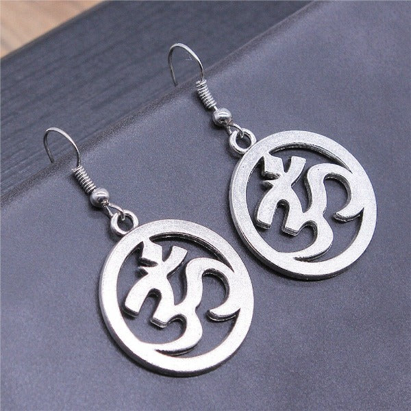 Buddhism Om Silver Earring