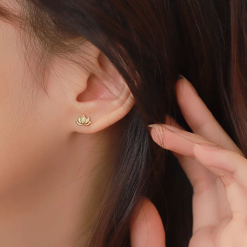 Lotus Flower Stud Earrings for Women Gold