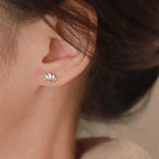 Lotus Flower Stud Earrings for Women Silver