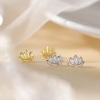 Lotus Flower Stud Earrings for Women Silver