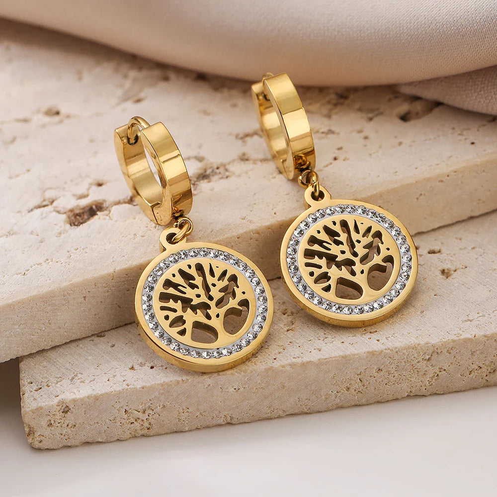 Tree of Life Drop Earrings for Women, Gold
