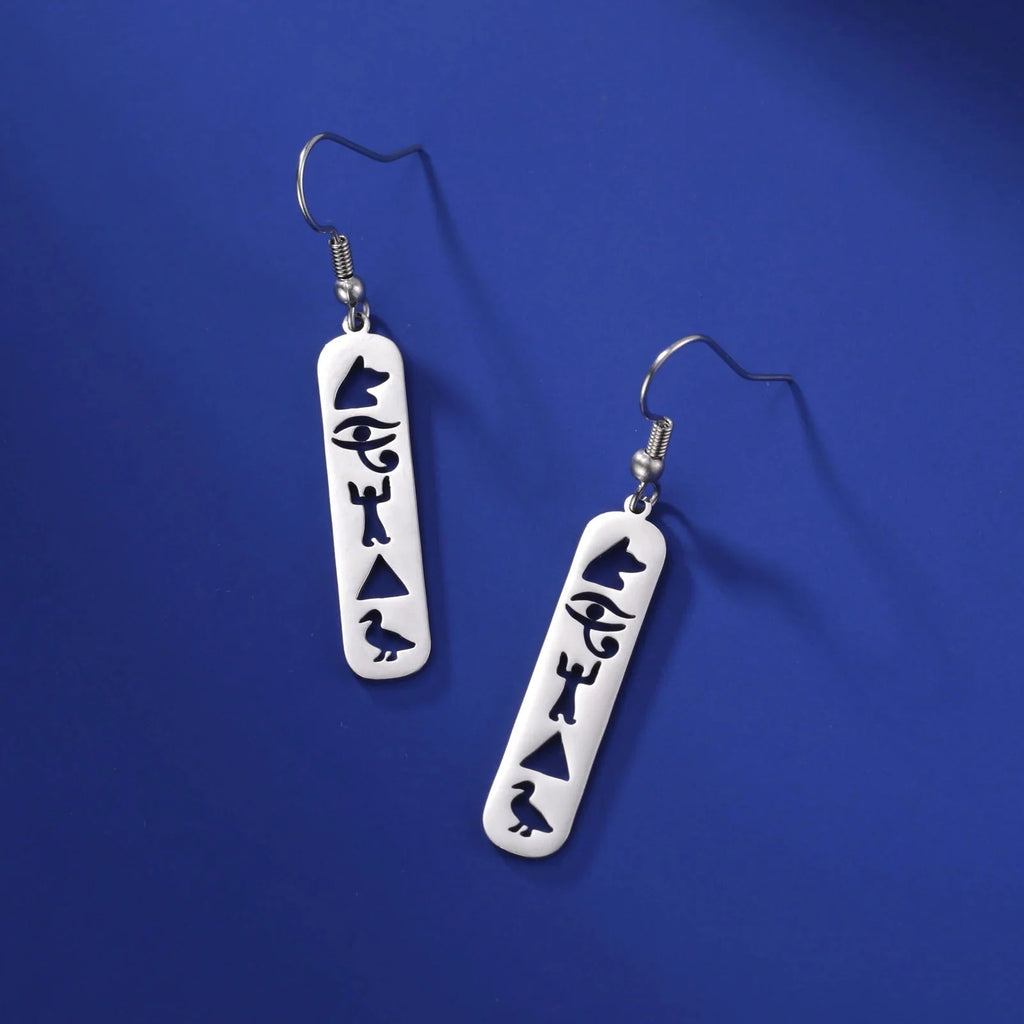 Egypt Hieroglyph Cartouche Earrings silver style B