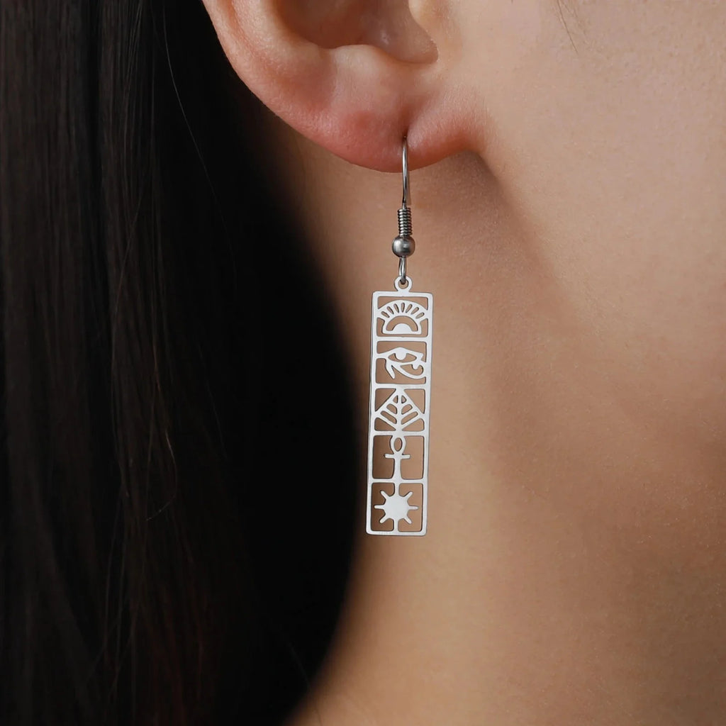 Egypt Hieroglyph Cartouche Earrings silver style A