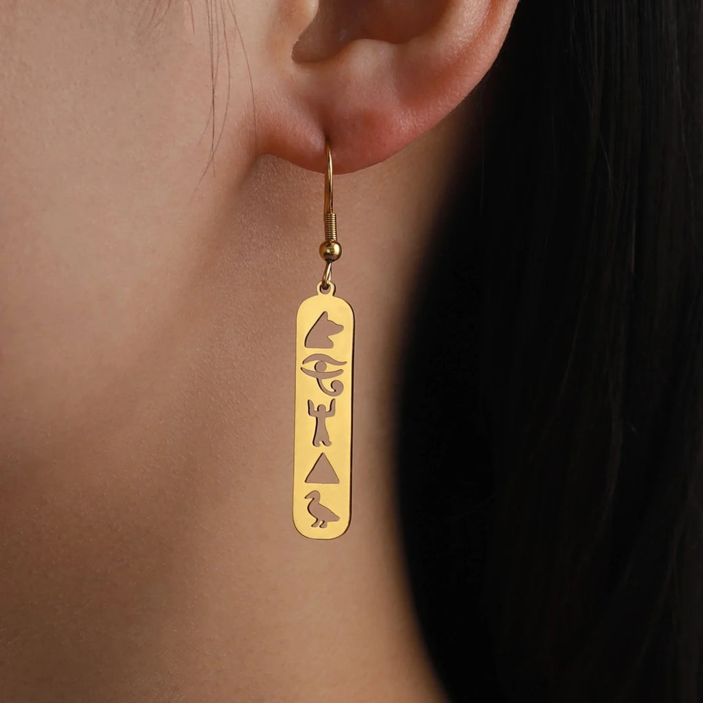 Egypt Hieroglyph Cartouche Earrings gold style B