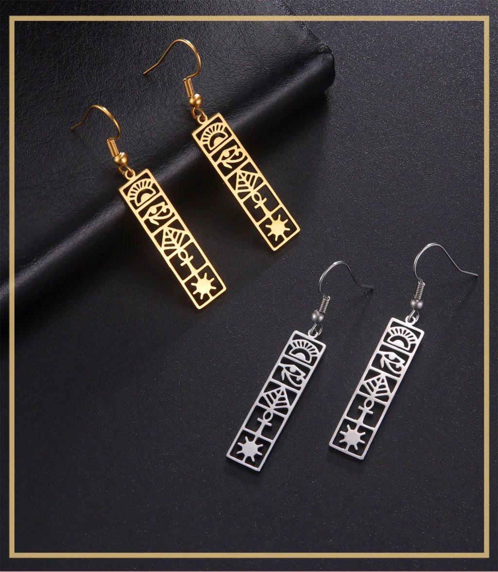 Egypt Hieroglyph Cartouche Earrings gold style A