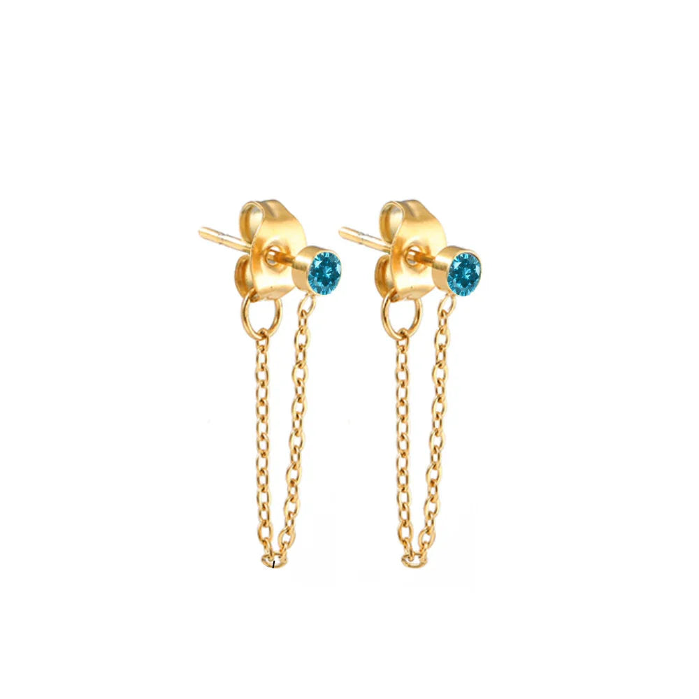 Chain Earrings with December Birthstone
