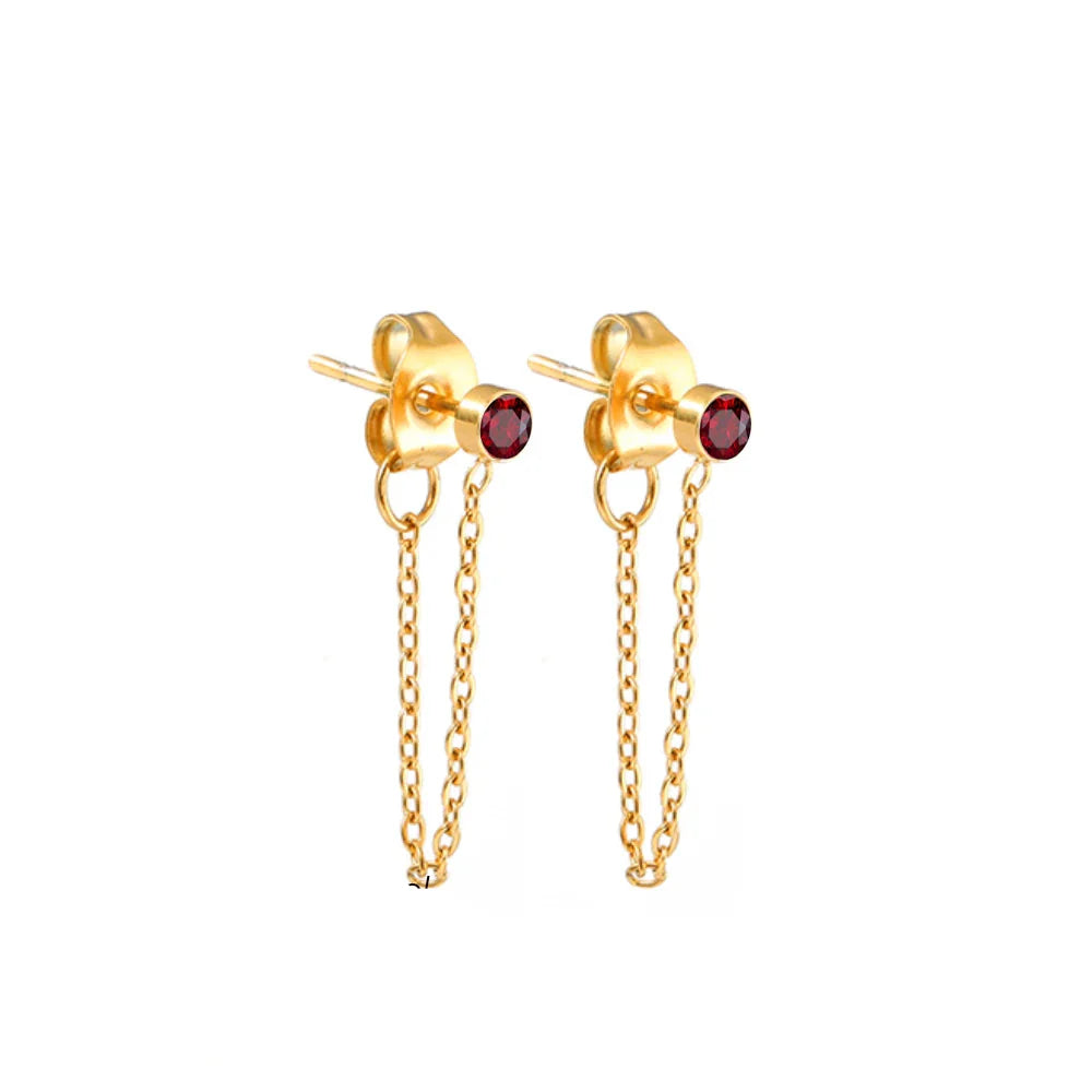 Chain Earrings with January Birthstone