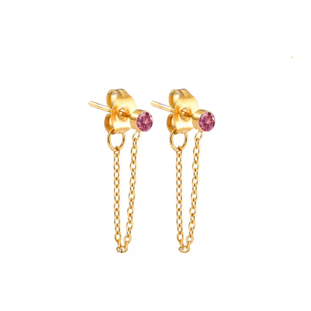 Chain Earrings with July Birthstone