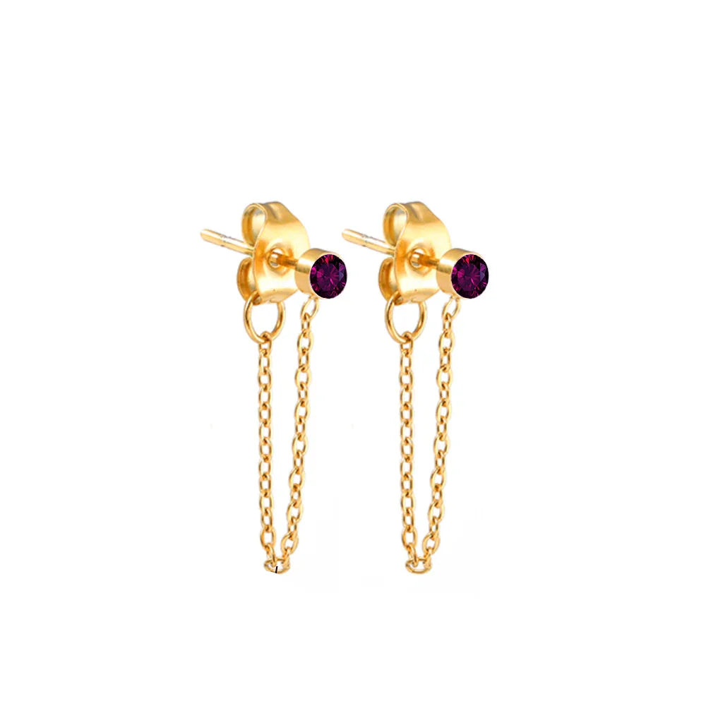 Chain Earrings with June Birthstone