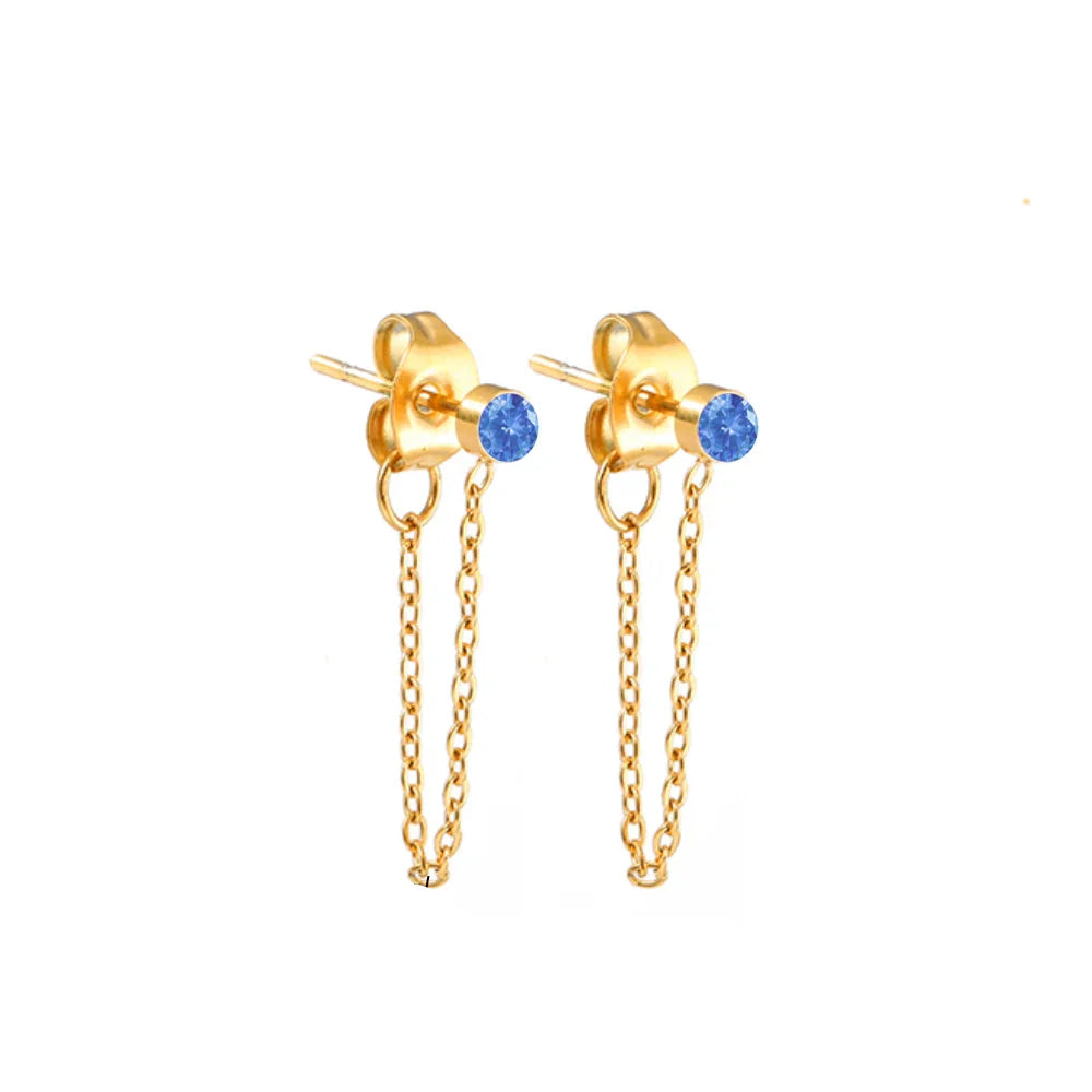 Chain Earrings with March Birthstone