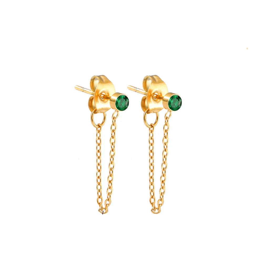 Chain Earrings with May Birthstone
