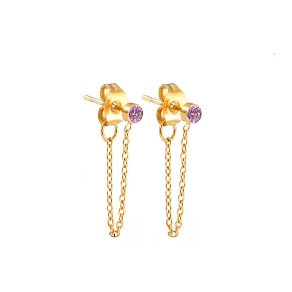 Chain Earrings with October Birthstone