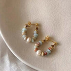 Stud Earrings with Pearl and Stones