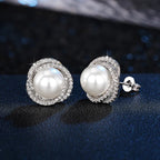 Pearl and Rhinestone Stud Earrings Silver
