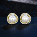 Pearl and Rhinestone Stud Earrings Gold