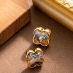 Four-Leaf Clover Stud Earrings in Natural Stone