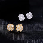 4-Leaf Clover Zircon Stud Earrings in Gold