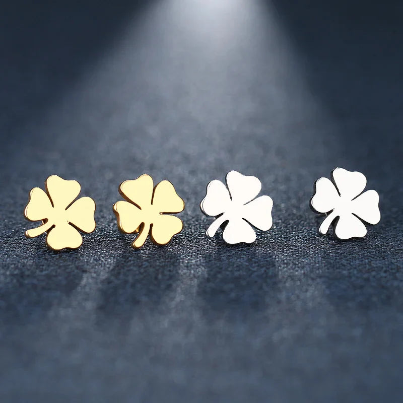 Lucky Four-Leaf Clover Stud Earrings gold