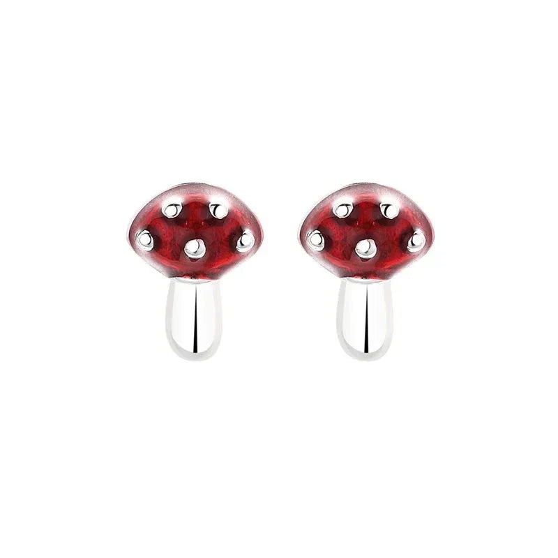 Silver Mushroom Stud Earrings