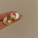 Mother-of-Pearl and Seashell Pearl Stud Earrings 
