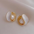 Mother-of-Pearl and Seashell Pearl Stud Earrings 