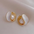Mother-of-Pearl and Seashell Pearl Stud Earrings 