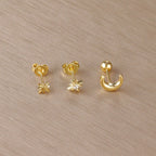 Moon Crescent and Stars Stud Earrings gold