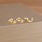 Moon Crescent and Stars Stud Earrings gold