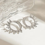 Moon Crescent and Sun Stud Earrings silver
