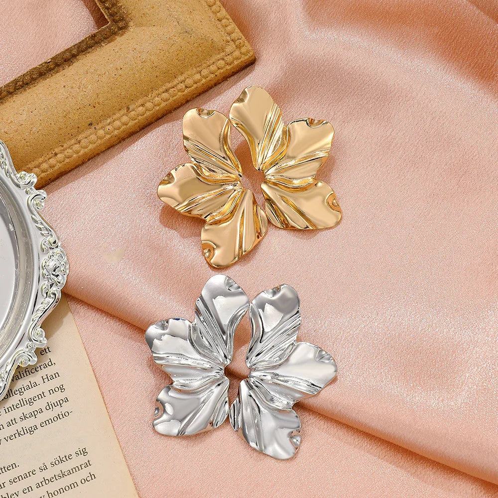 Half-Flower Stud Earrings Silver