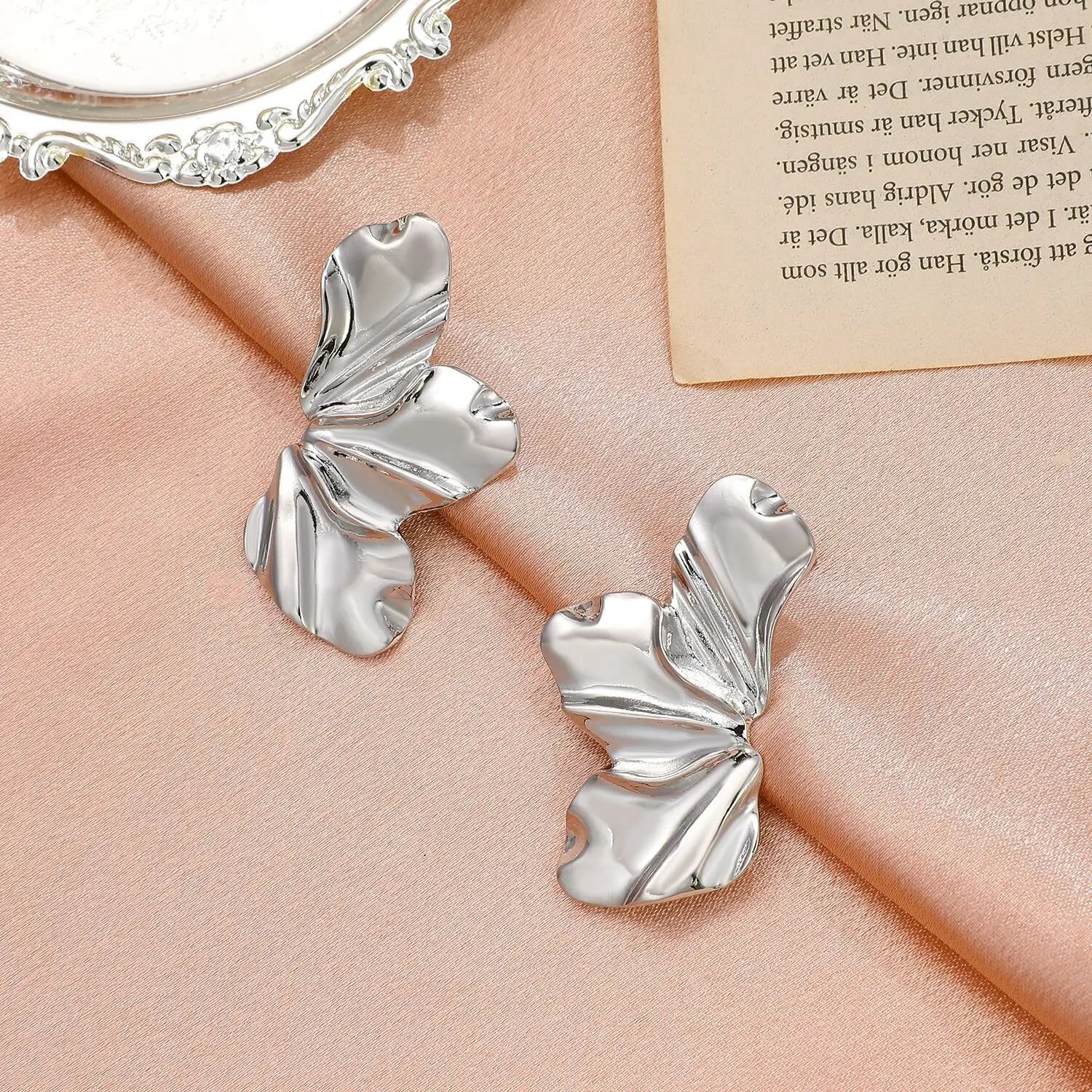 Half-Flower Stud Earrings Silver